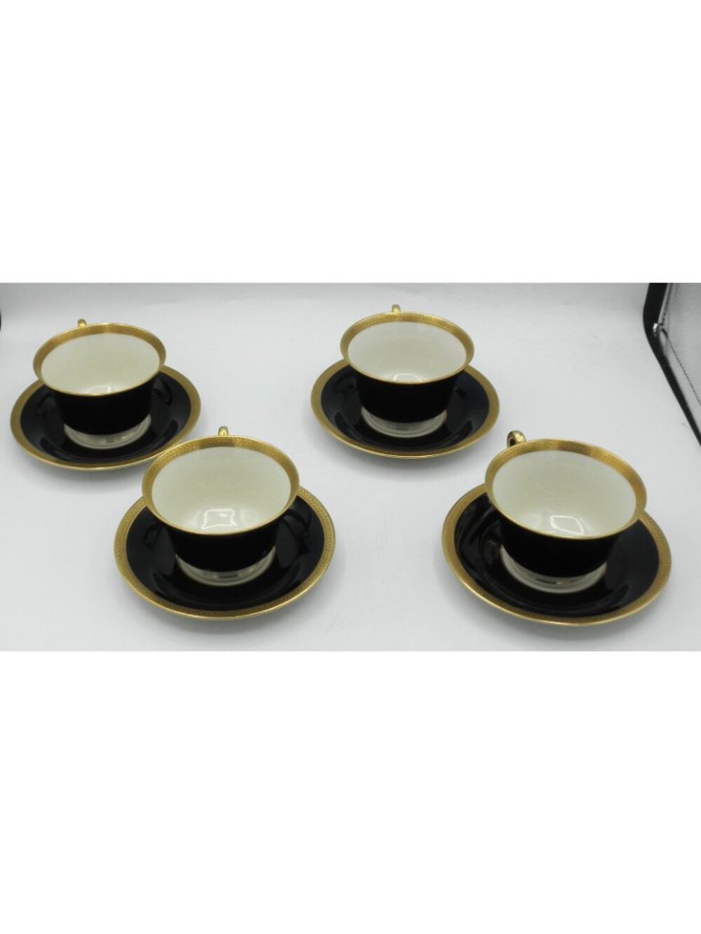 Diane Cobalt Blue Band by Syracuse Footed Cup & Saucer Set of 4 Pattern SY DIACB - Picture 4 of 13